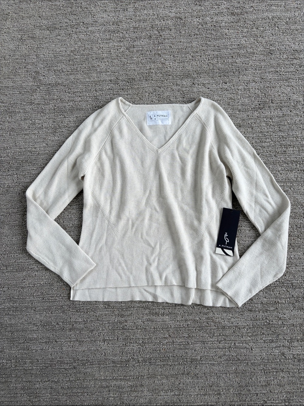 Cream V-Neck Sweater - Lightweight Rib Knit